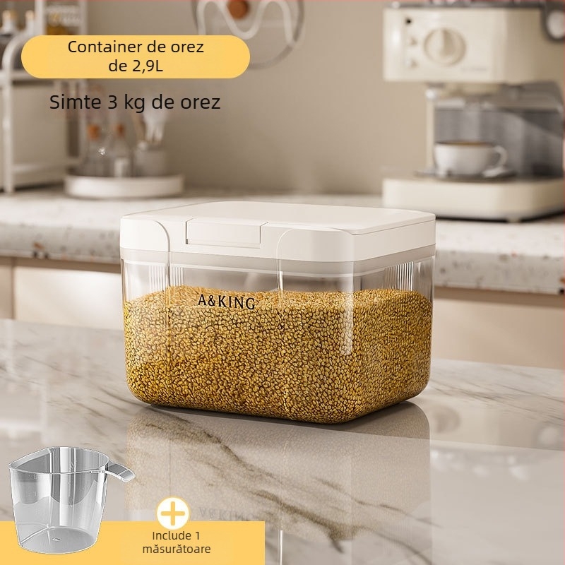 Cutie de depozitare pentru orez – sigilată, rezistentă la umezeală și insecte; ABS+PET; capacitate 10 L; brand A&KING