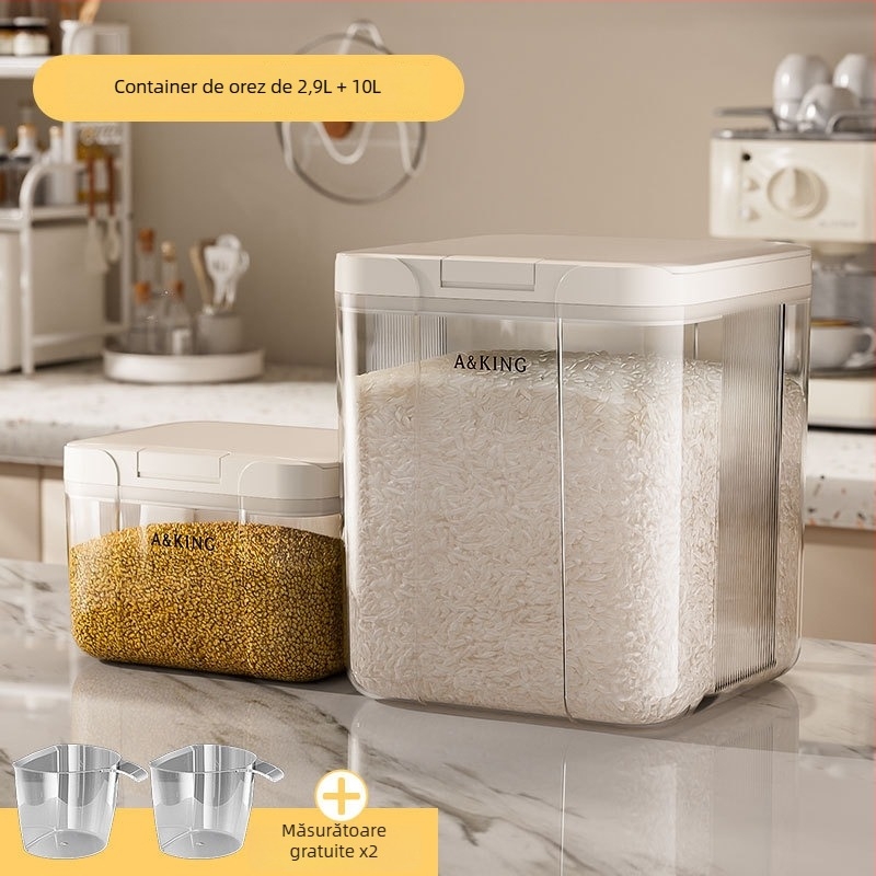 Cutie de depozitare pentru orez – sigilată, rezistentă la umezeală și insecte; ABS+PET; capacitate 10 L; brand A&KING