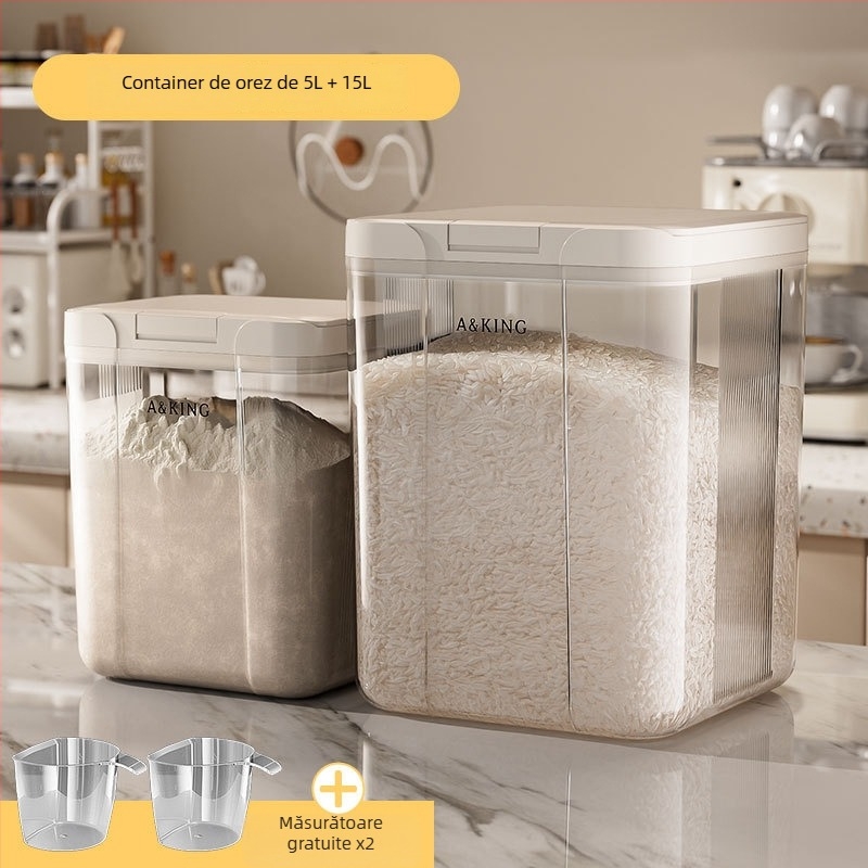 Cutie de depozitare pentru orez – sigilată, rezistentă la umezeală și insecte; ABS+PET; capacitate 10 L; brand A&KING