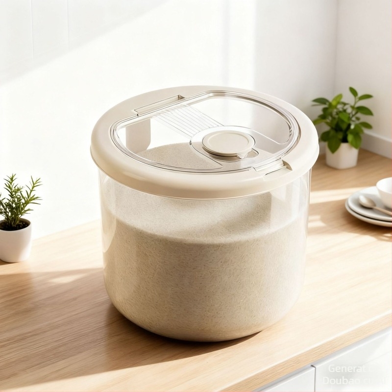 Container de depozitare a orezului – sigilat, rezistent la umiditate și insecte; plastic transparent, capacitate 10 L