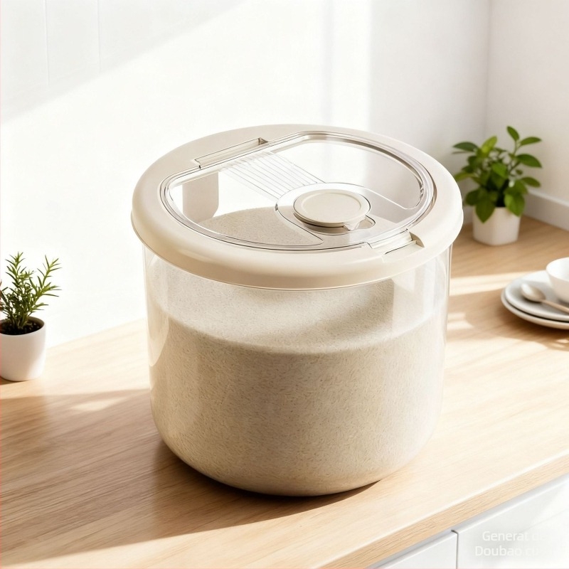 Container de depozitare a orezului – sigilat, rezistent la umiditate și insecte; plastic transparent, capacitate 10 L