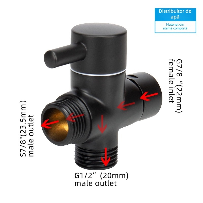 Convertor unghiular cu trei căi – cupru, cromat, conexiune rotativă, 0–100°C