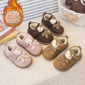 Pantofi de iarnă pentru copii cu căptușeală fleece, talpă din cauciuc, design gros, unisex, pentru copii 4–16 ani