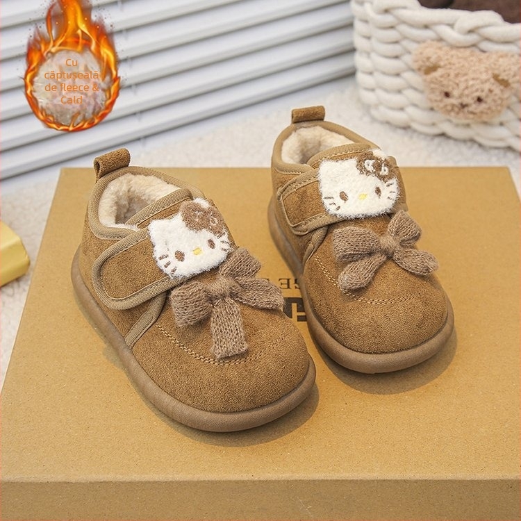 Pantofi de iarnă pentru copii cu căptușeală fleece, talpă din cauciuc, design gros, unisex, pentru copii 4–16 ani