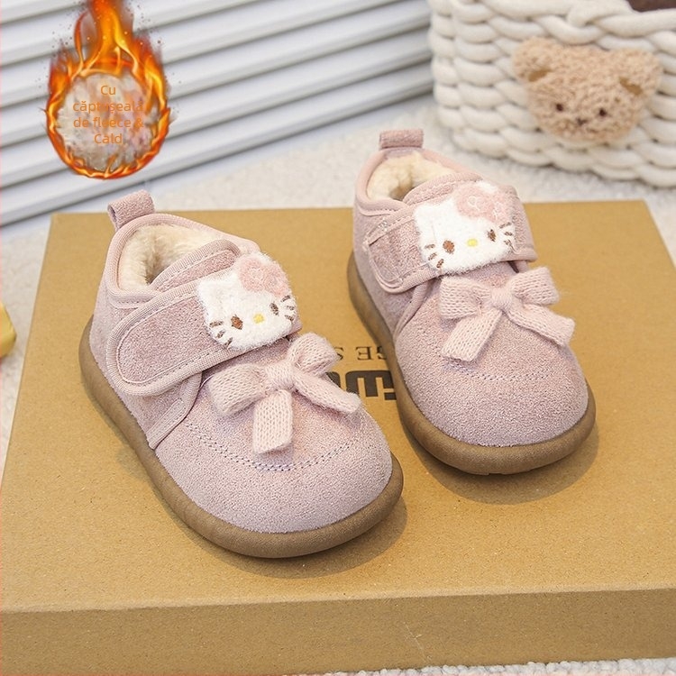 Pantofi de iarnă pentru copii cu căptușeală fleece, talpă din cauciuc, design gros, unisex, pentru copii 4–16 ani