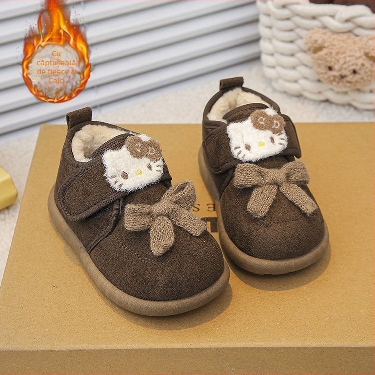 Pantofi de iarnă pentru copii cu căptușeală fleece, talpă din cauciuc, design gros, unisex, pentru copii 4–16 ani