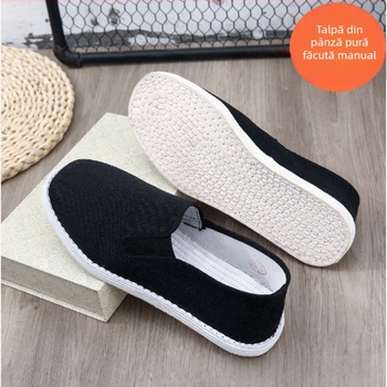 Pantofi loafer din pânză cu vârf rotund, Slip-On, talpă cu strat de o mie de straturi, respirabile