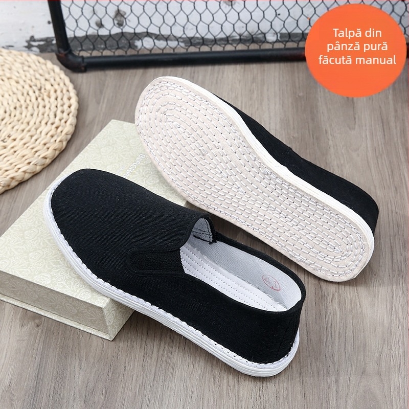 Pantofi loafer din pânză cu vârf rotund, Slip-On, talpă cu strat de o mie de straturi, respirabile