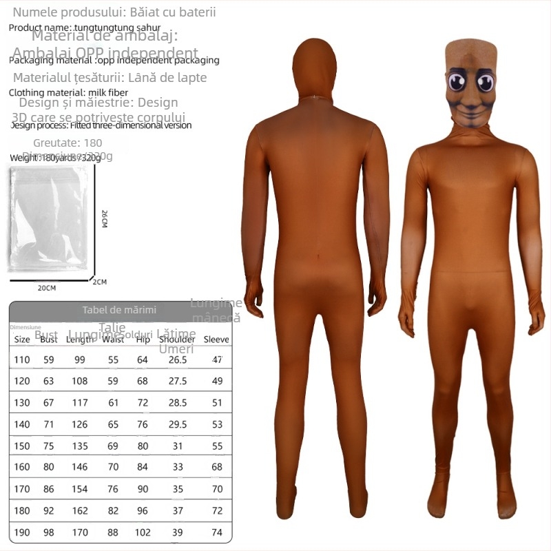 Kostum cosplay unisex pentru reprezentații pe scenă – personajul om de lemn cu bețișor, țesătură Milk Silk, 70–80% poliester și <30% spandex, pentru jocuri/anime roluri, lansare vară 2025