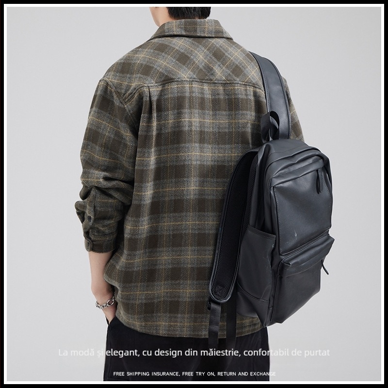 Cămașă în carouri, poliester 96%+, mâneci lungi, guler Turn-down, stil japonez, inspirat cardigan, croială lejeră