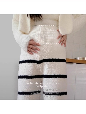 Pantaloni de maternitate pentru toamnă–iarna, confortabili, nu strâng burta, potriviți pentru purtare în exterior, pentru siluete mici, stil casual japonez/koreean leisure, peste 95% poliester