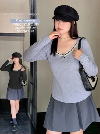 Tricou damă cu mâneci lungi, funda decorativă, guler rotund, croială slim, amestec bumbac-spandex, model solid