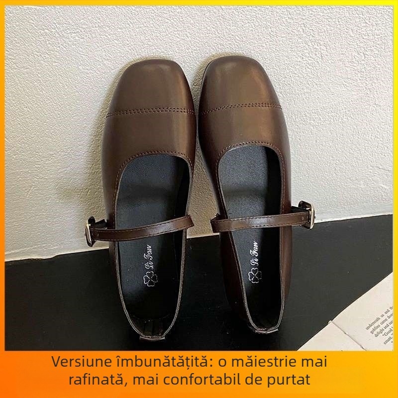 Pantofi Mary Jane – versiune coreeană, PU partea superioară, vârf rotund, toc mic
