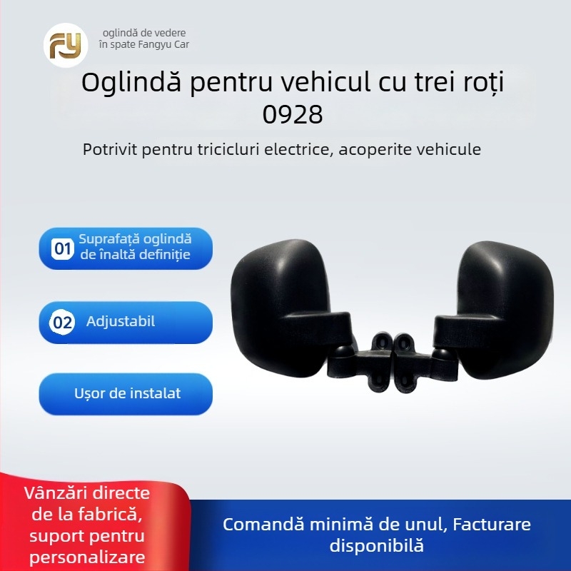 Oglindă retrovizoare rotundă pentru tricicletă electrică caravane, marcă Fang Yu, potrivită pentru tricicluri, montaj cu filet față-spate, material: altul