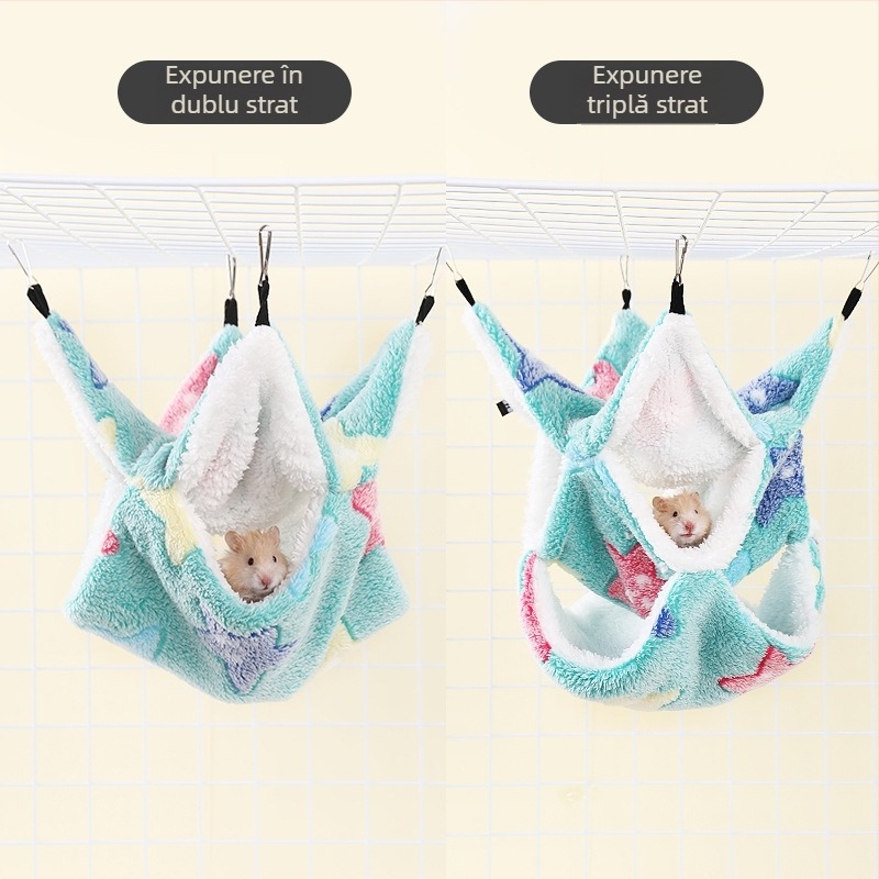 Hamac pentru animale de companie mici, cu design cu ramuri florale, dublu strat, pentru hamsteri (flanel) – Cod 8028