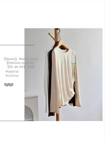 Tricou cu mâneci lungi, croială lejeră, guler rotund, uni, țesătură din fibre de celuloză regenerată