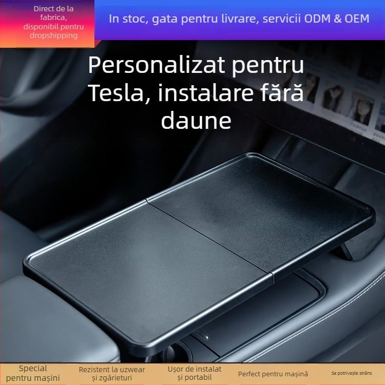 Tesla Model 3/Y Tavă pliabilă pentru consola centrală a mașinii – Multifuncțională, Plastic, Montaj: Altul