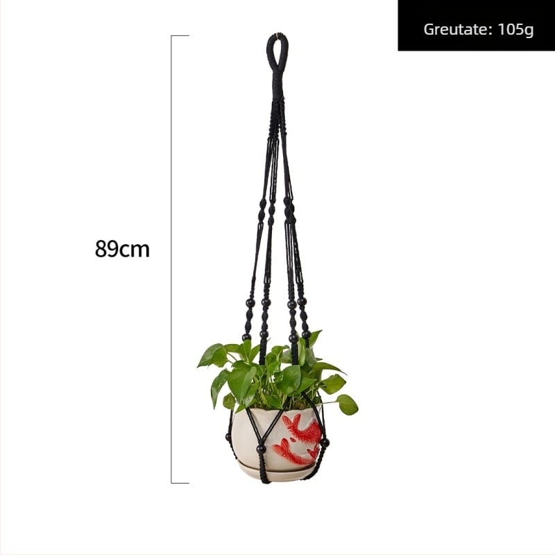 Sac de plante croșetat manual din bumbac, respirabil, absorbant, rezistent la deformări, montaj pe perete sau tip recipient suspendat