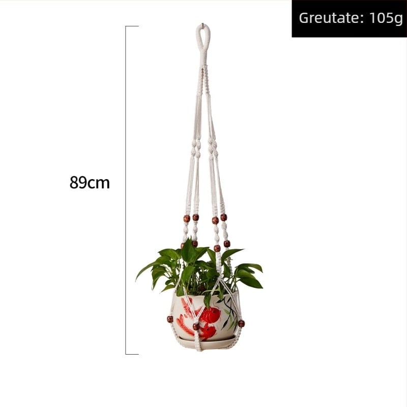 Sac de plante croșetat manual din bumbac, respirabil, absorbant, rezistent la deformări, montaj pe perete sau tip recipient suspendat