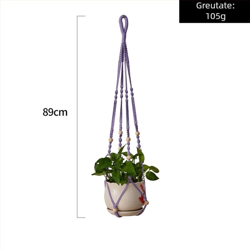 Sac de plante croșetat manual din bumbac, respirabil, absorbant, rezistent la deformări, montaj pe perete sau tip recipient suspendat