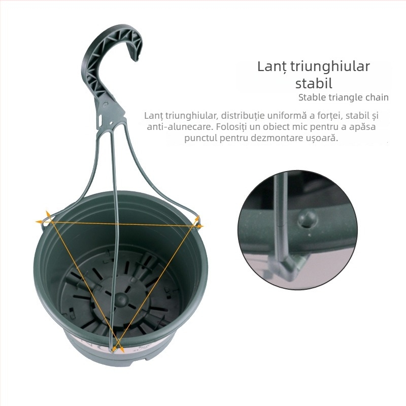 Ghiveci din rășină, aerisit, durabil, rezistent la coroziune; pentru agățare, utilizare pe birou sau podea, cu design de drenaj.