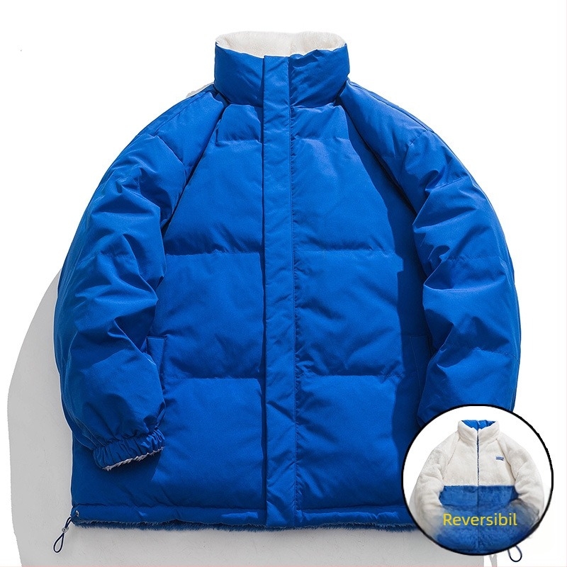 Palton reversibil masculin, căptușit cu fleece de miel, umplutură poliester, fermoar, guler înalt, țesătură Oxford