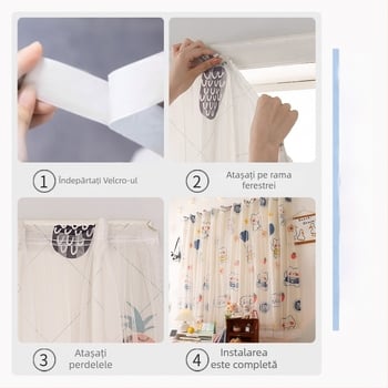 Cortine Velcro fără găuri, poliester, dantelă-imprimare, țesătură warp, 40-70% umbrire, pentru dormitor/birou/restaurant, ferestre bay și alte forme de ferestre