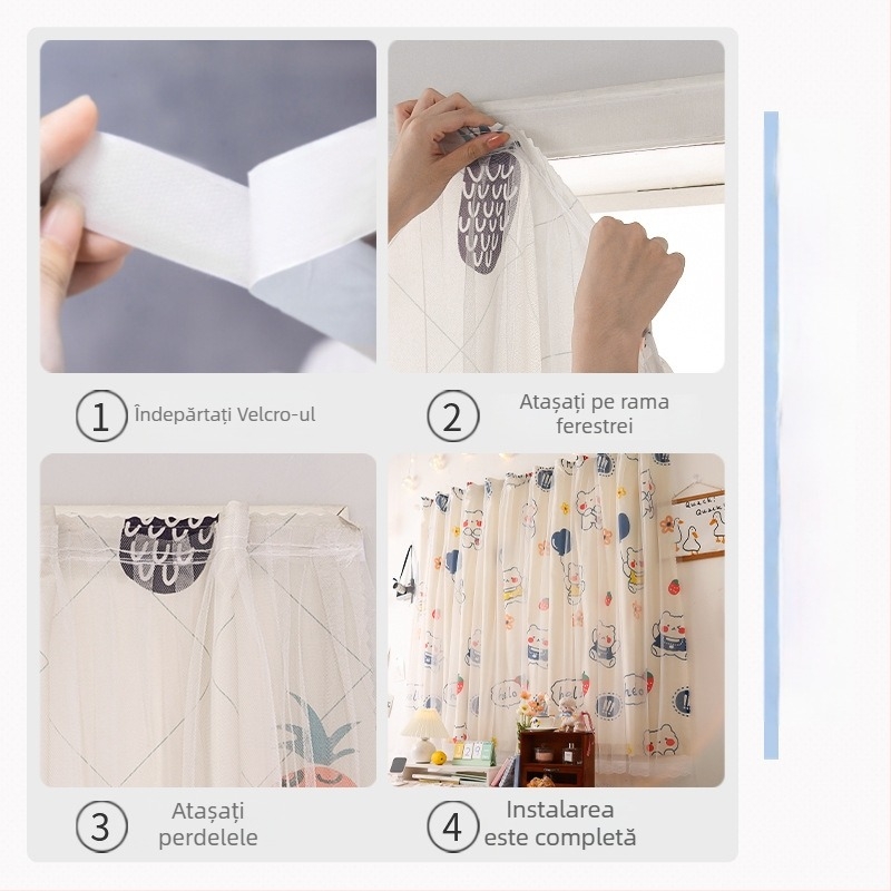 Cortine Velcro fără găuri, poliester, dantelă-imprimare, țesătură warp, 40-70% umbrire, pentru dormitor/birou/restaurant, ferestre bay și alte forme de ferestre