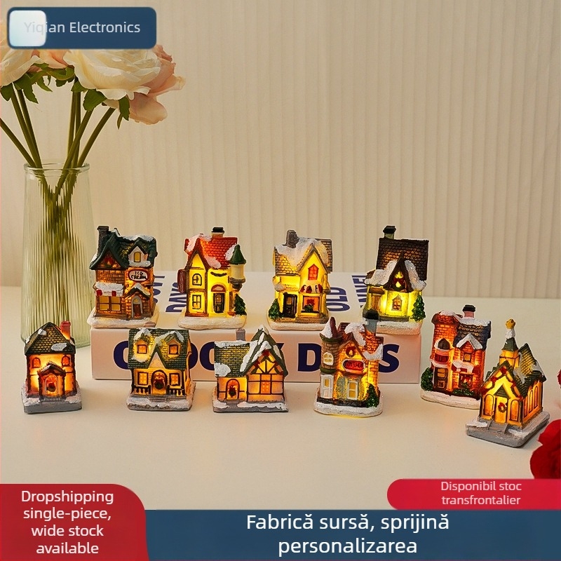 Ornament de birou din rășină, cabană de Crăciun, fără marcă, fără licență IP