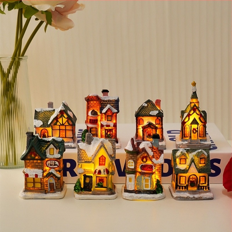 Ornament de birou din rășină, cabană de Crăciun, fără marcă, fără licență IP