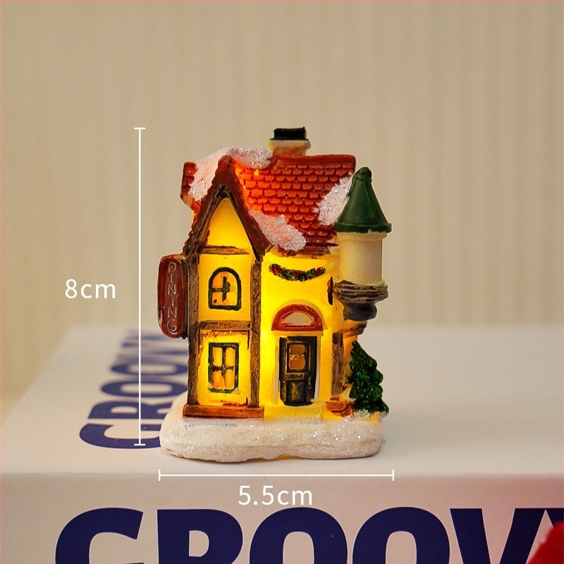 Ornament de birou din rășină, cabană de Crăciun, fără marcă, fără licență IP