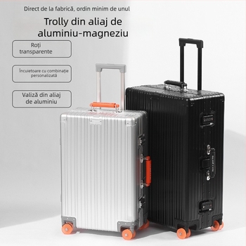 Valiză cabină din aliaj de aluminiu-magneziu, cu șezut, capacitate mare, încuietoare TSA, roți universale