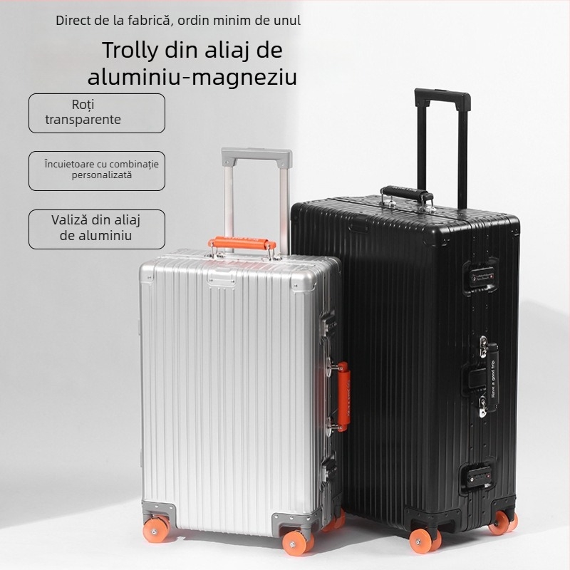 Valiză cabină din aliaj de aluminiu-magneziu, cu șezut, capacitate mare, încuietoare TSA, roți universale