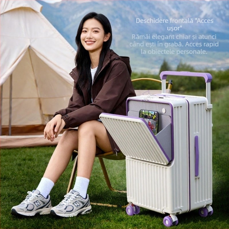 Bagaj de călătorie cu separare uscat-umed, deschidere frontală, port USB, impermeabil, capacitate mare