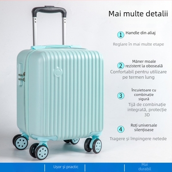 Omanfi bagaj cabină de 14 inch, ABS+PC, 2,3 kg, roți universale, deschidere cu fermoar, lacăt cu combinație standard