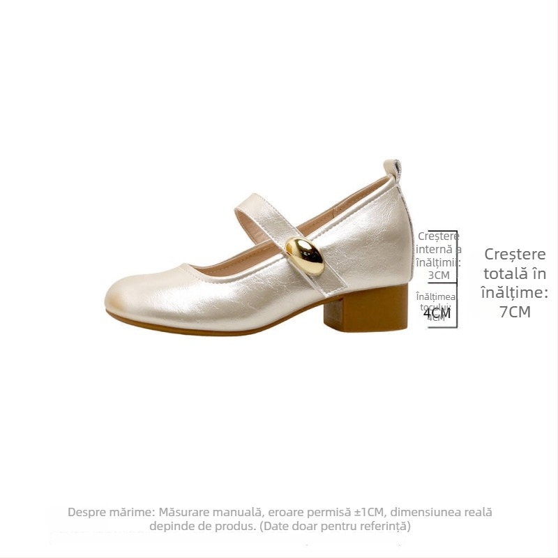 Pantofi femei Mary Jane, vârf rotund, toc 6–8 cm, din fibră super, căptușeală din fibră ultra-fină