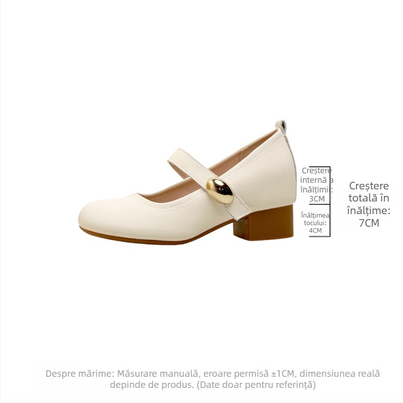 Pantofi femei Mary Jane, vârf rotund, toc 6–8 cm, din fibră super, căptușeală din fibră ultra-fină