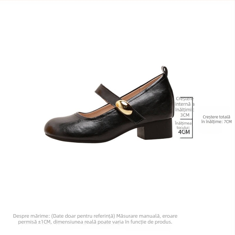 Pantofi femei Mary Jane, vârf rotund, toc 6–8 cm, din fibră super, căptușeală din fibră ultra-fină