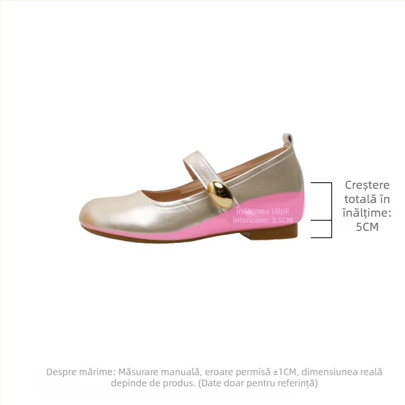 Pantofi femei Mary Jane, vârf rotund, toc 6–8 cm, din fibră super, căptușeală din fibră ultra-fină