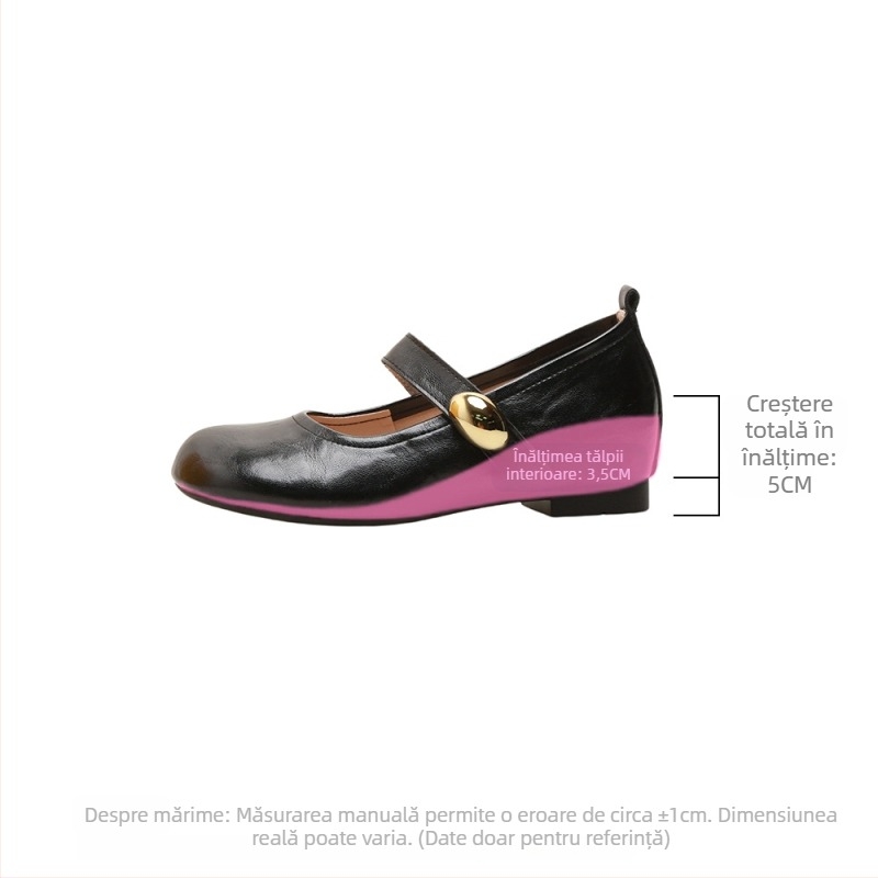Pantofi femei Mary Jane, vârf rotund, toc 6–8 cm, din fibră super, căptușeală din fibră ultra-fină
