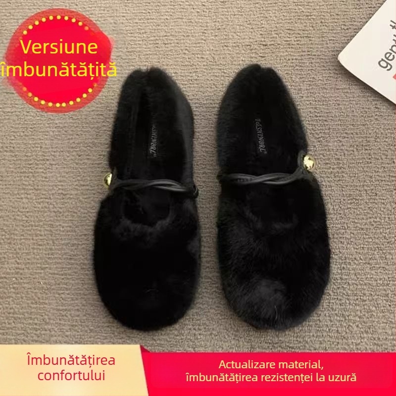 Mary Jane din pluș pentru femei însărcinate, cu cataramă, exterior din pluș artificial, căptușeală din bumbac, talpă din cauciuc