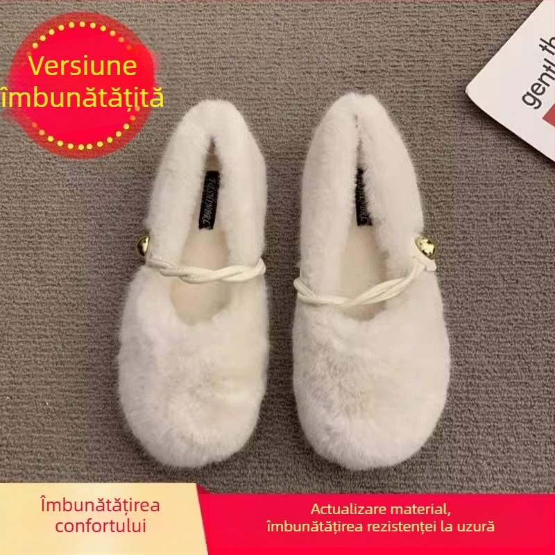 Mary Jane din pluș pentru femei însărcinate, cu cataramă, exterior din pluș artificial, căptușeală din bumbac, talpă din cauciuc