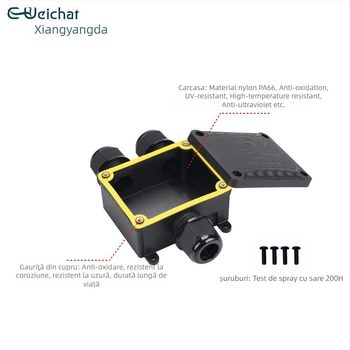 Cutie de distribuție exterioară IP68, trei canale, din PA66 nylon, etanșă pentru cabluri tip Y