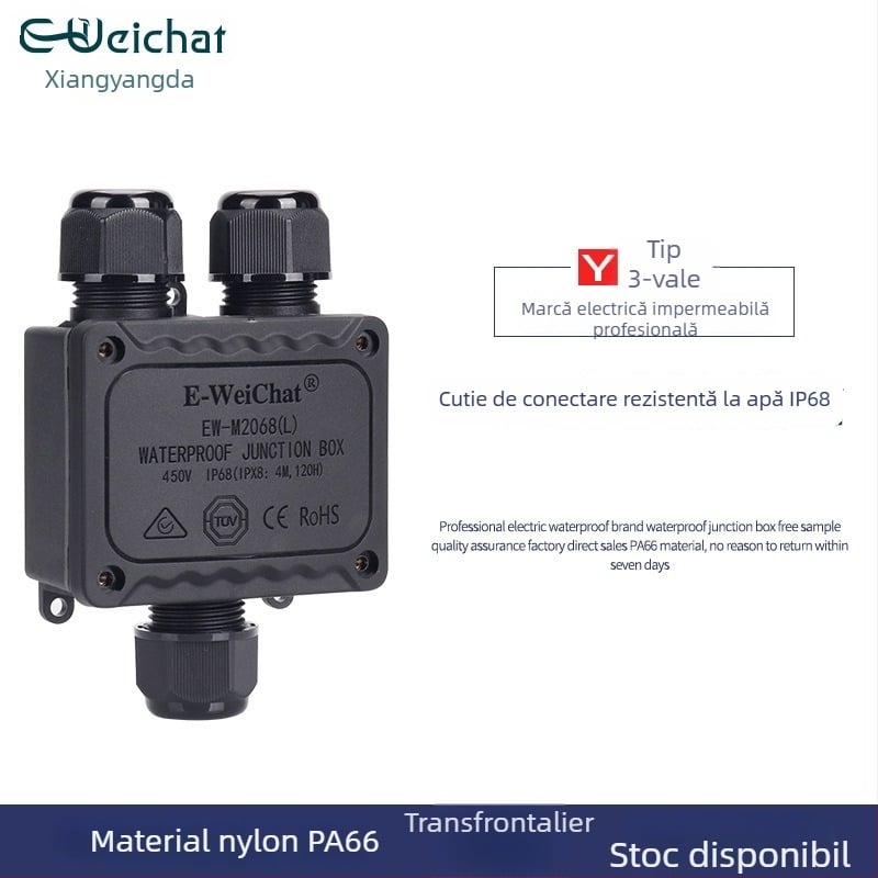 Cutie de distribuție exterioară IP68, trei canale, din PA66 nylon, etanșă pentru cabluri tip Y