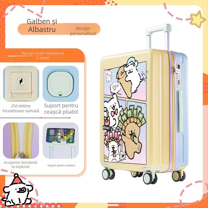 Valiză ABS pentru călătorii cu motiv anime, 3,5 kg, deschidere cu fermoar, roți universale