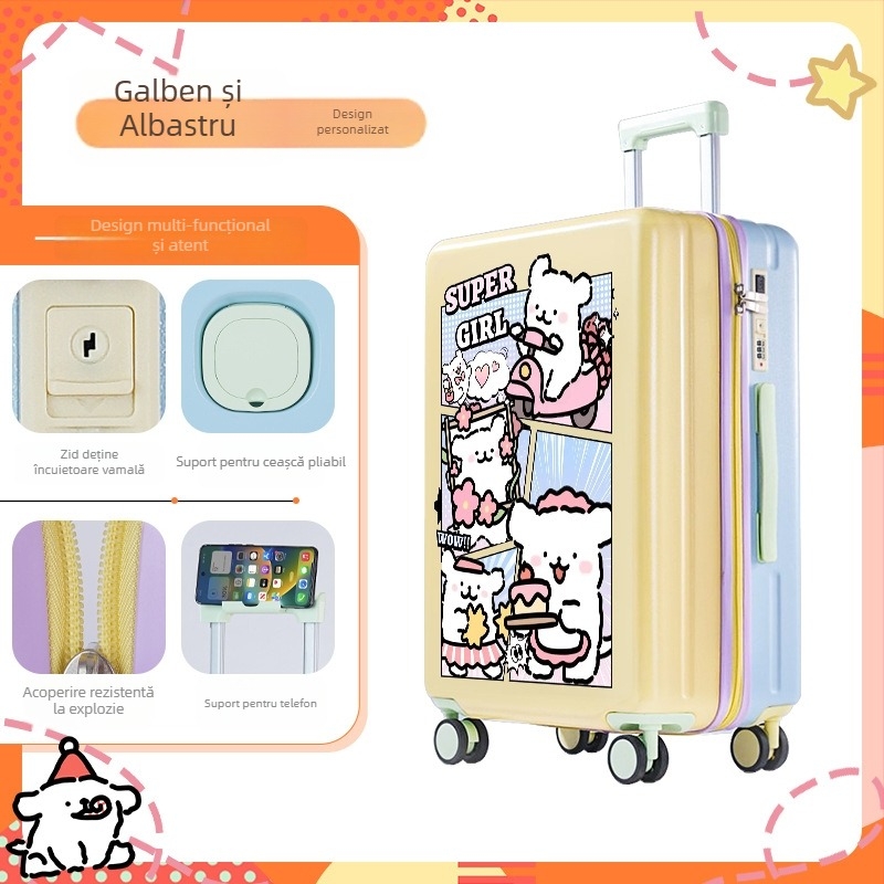 Valiză ABS pentru călătorii cu motiv anime, 3,5 kg, deschidere cu fermoar, roți universale
