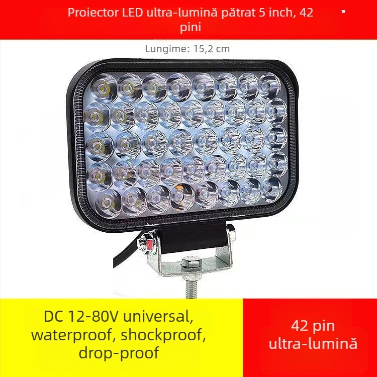 Proiector LED pentru camioane și motostivuitoare – funcționează la 12–80V, 20–120W, IP68, carcasă din aluminiu, durată de viață >50.000 ore