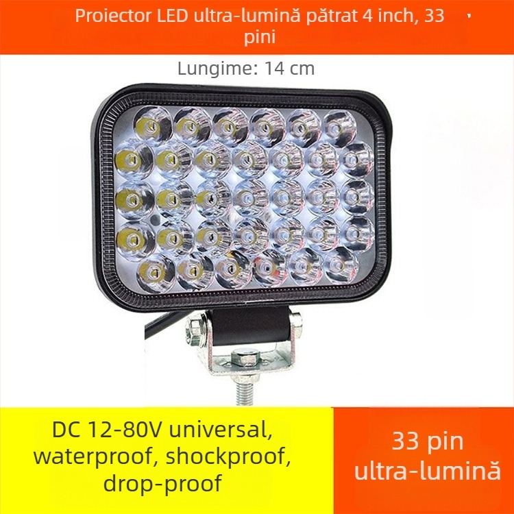 Proiector LED pentru camioane și motostivuitoare – funcționează la 12–80V, 20–120W, IP68, carcasă din aluminiu, durată de viață >50.000 ore