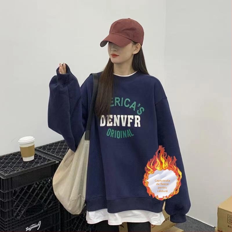 Dream Anchor Top cu model litere, mâneci lungi, bumbac, 30% bumbac, stil japonez-coreean lejer