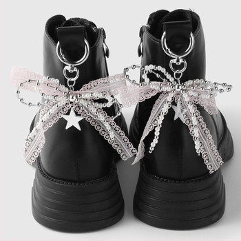 Decorațiune DIY pentru catarama de pantofi - mărgele imitatie de perle, fundă din plasă, accente stea și inimă, pentru pantofi sport, bocanci și pantofi casual (pentru toate anotimpurile)